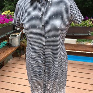 Three Gingham Shirt Dresses with Eyelet Embroidery